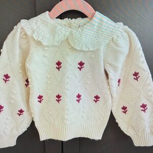 Cream Sweater with Red Floral Pattern